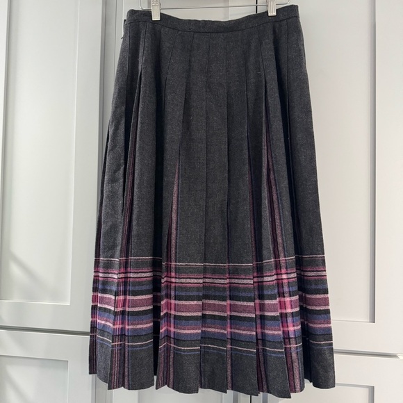 Vintage Pendleton Gray Pink Wool Peekaboo Plaid Maxi Skirt size 14 petite Large - Picture 4 of 8